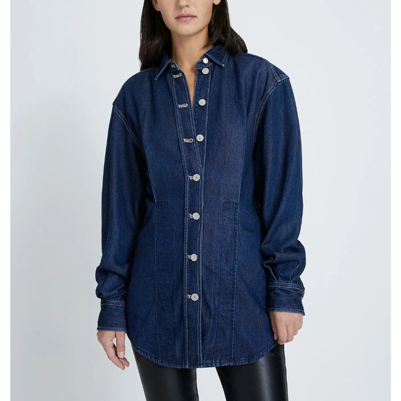 7 For All Mankind 'Denim' Blue Lustre Shacket Jacket Size M - Picture 1 of 5